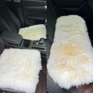 Sheepskin wool integrated car seat cushion, winter thickened real wool three-piece set, long wool warm car fur seat cushion