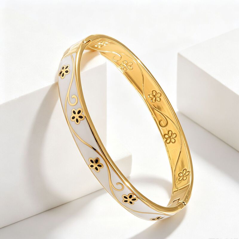 European and American vintage floral oil-painted bracelet, 18k gold enamel clasp bracelet for women, niche elegant flower bracelet