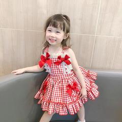 2022夏季女童公主裙無袖背心格子裙日常百搭洋氣吊帶裙子20222