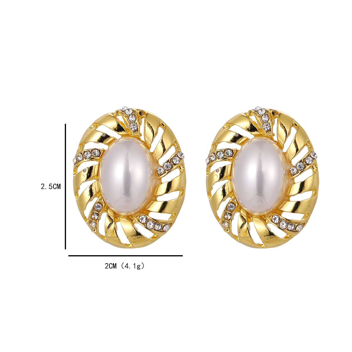 Pendientes de perlas ovales de diamantes de aguja de plata galvanizada de oro real Pendientes retro de moda europea y americana Pendientes de alto grado medio y antiguo para mujeres