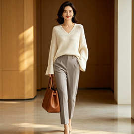 大领露肩复古宽松毛衣秋冬时尚气质套头简约新款纯色新品衫上衣