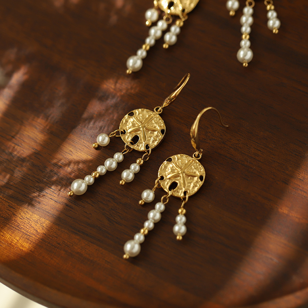 Dreamcatcher Starfish Pearl Stainless Steel Earrings