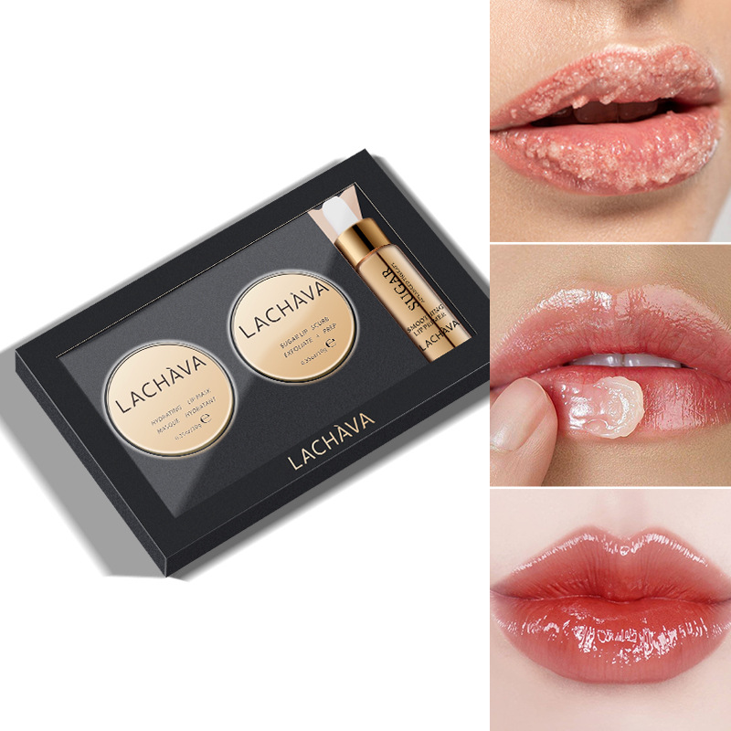 Sada na starostlivosť o pery, fólia na pery, peeling na pery, olej na pery, proti vráskam na pery, trojdielna sada na starostlivosť o pery_voghion.com