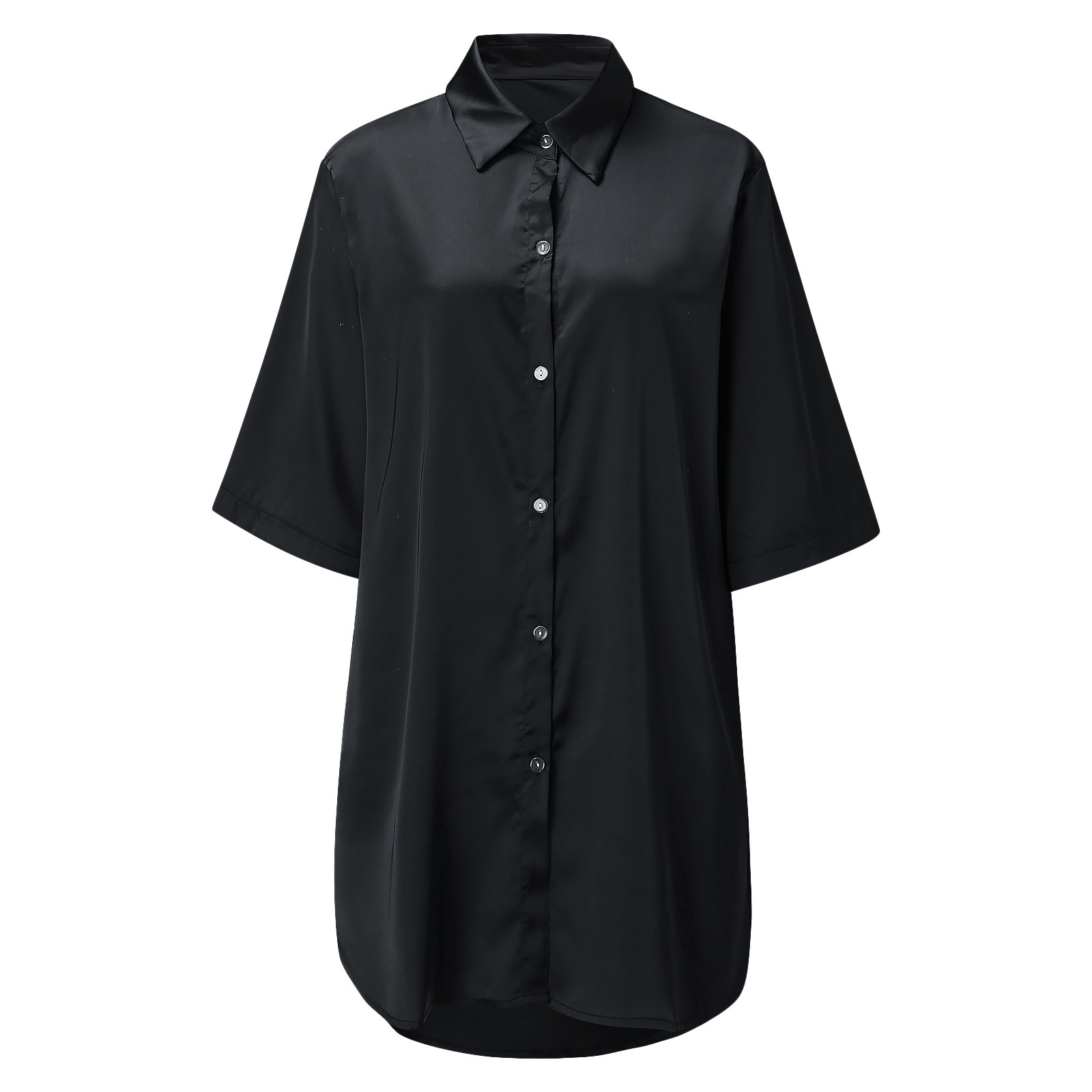 Solid Color Silky Shirt For Home Wear