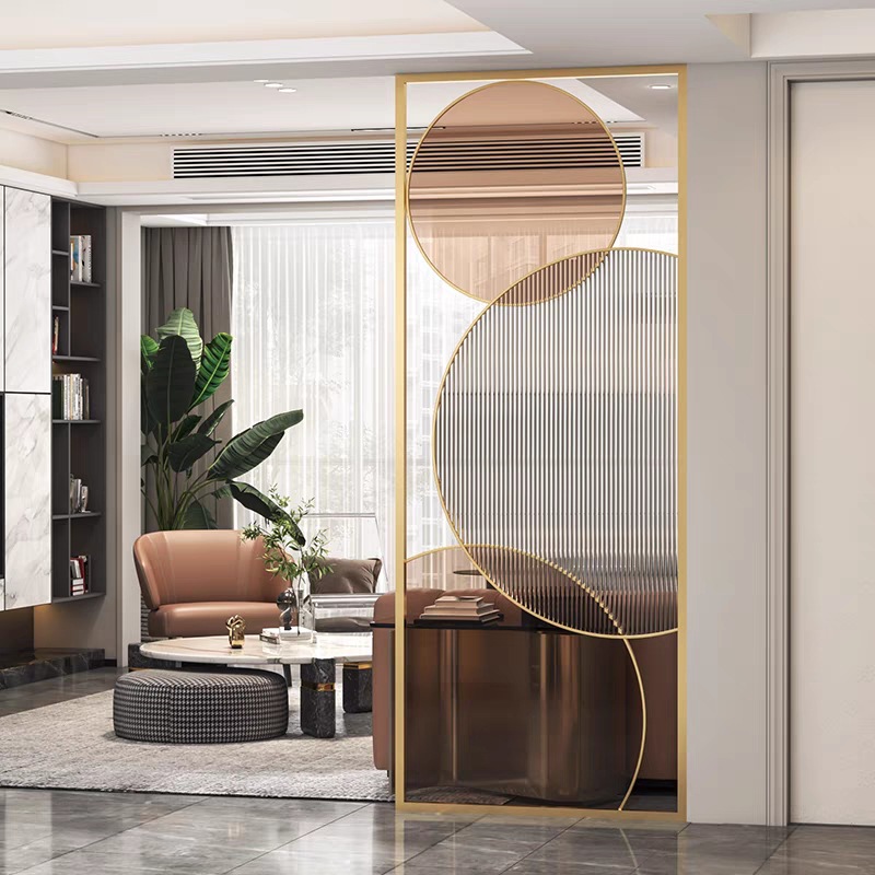 Light Luxury Stainless Steel Screen Living Room Entrance Door Art Glass Cut Out Blocking Washbasin Bathroom Half Wall Customization