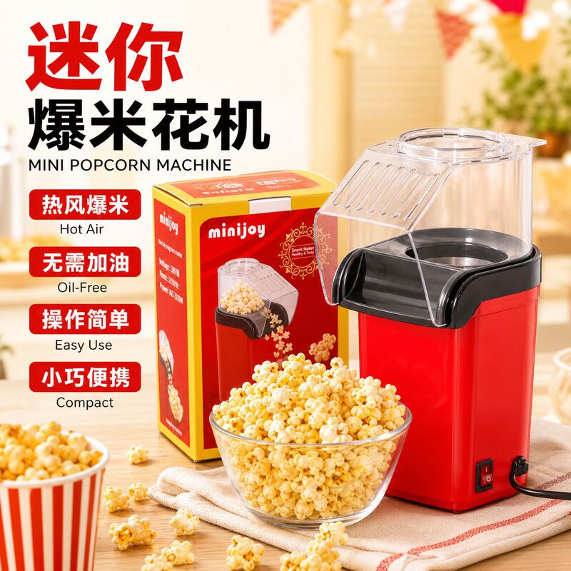 Cross-Border Mini Children's Hot Air Popcorn Machine for Home Use, Small Fully Automatic Blow-Dry Type Puffing Machine, Corn Popping Machine