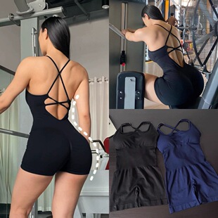 Peach Butt Beautiful Back Fitness Clothing Jumpsuit with Chest Pad Slimming Look Tight Sports Jumpsuit Suspenders Butt Lift Three-Quarter Pants