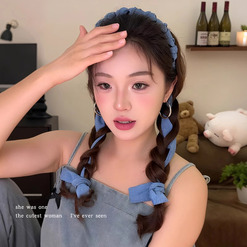 新齿梳飘带发箍女编发一体发带高颅顶头箍发捆麻花辫发子|undefined