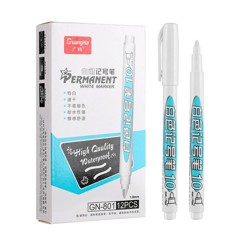 White Quick-Dry Waterproof Permanent Marker, 1 mm Tip, Fade-Resistant