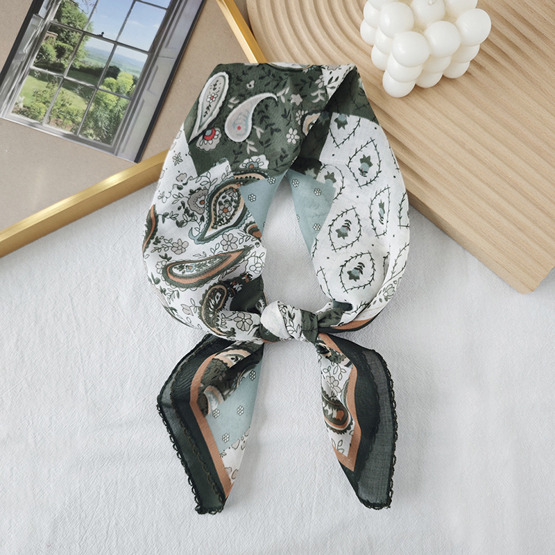 Toalla cuadrada fina de algodón y lino, fresca y transpirable, bufanda de seda pequeña con decoración literaria suave para mujer, bufanda de verano, bufanda pequeña de todo fósforo para mujer