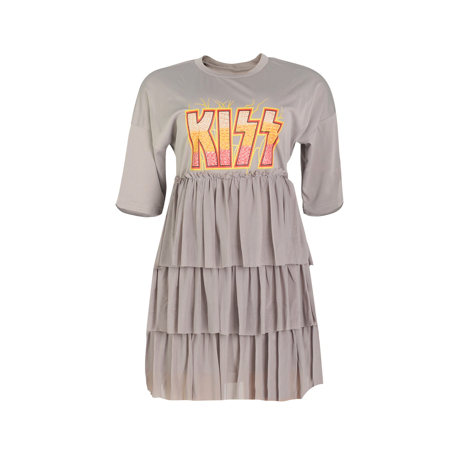 Women Clothing Printed Tiered Dress Mesh Dress T shirt Dress Summer
