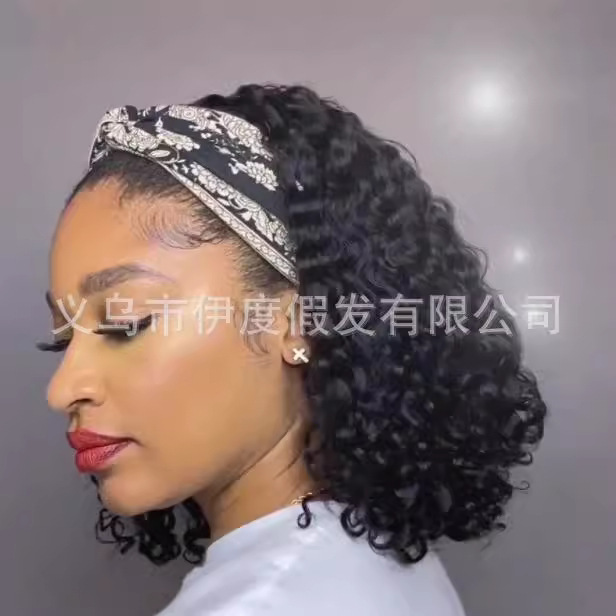 Wig Factory head cover female cross-border hair band wig small volume fluffy explosion head cover screw volume head band wig