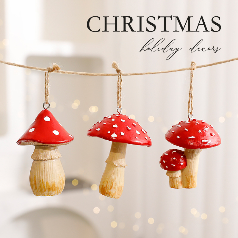 Mushroom Christmas Ornaments Set – 12-Pack Whimsical Holiday Decor For Tree & Home (Wooden Painted Mini Mushrooms With Hooks, Rustic Cottage Decor)_voghion.com