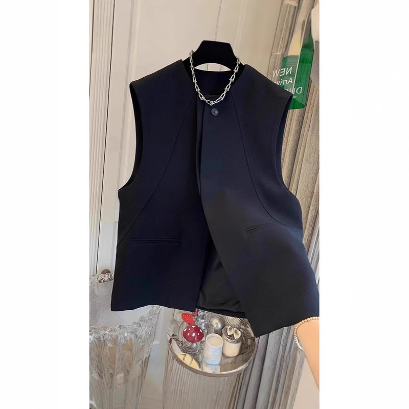 2025 Spring and Autumn Korean Style New Elegant Black Suit Vest Women's All-match Loose High-end Casual Jacket Top