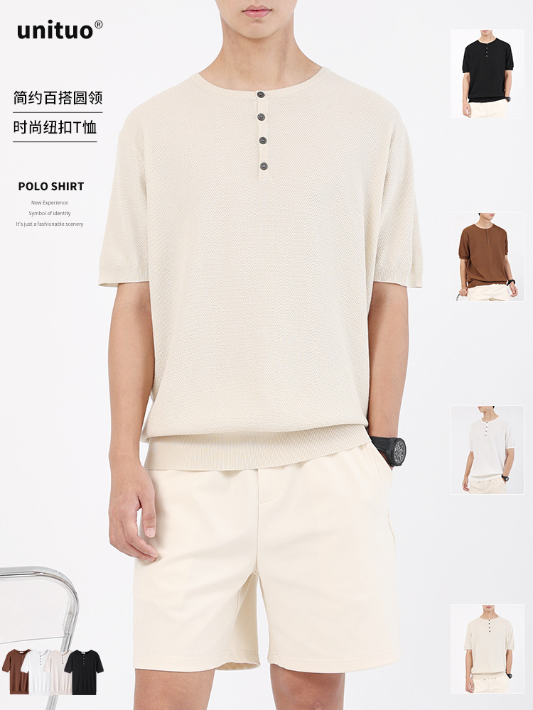 Uniqlo Polo para hombres, ropa de verano de alta calidad, camiseta de manga corta para hombres, camiseta de hielo, camiseta de punto para hombres