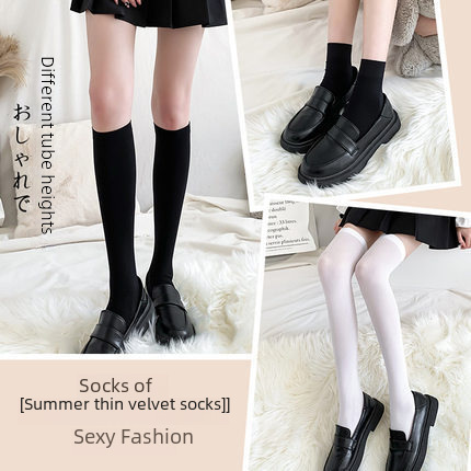 jk socks women's mid-calf socks summer thin over-the-knee thin calf socks long high-tube spring and autumn stockings black velvet
