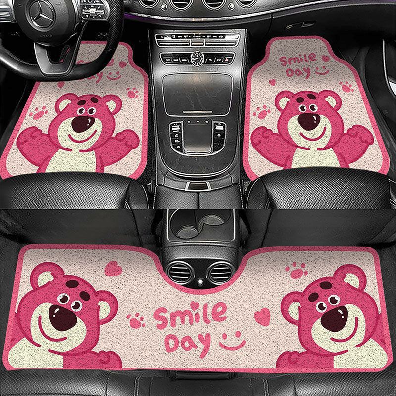 Cartoon Bear Car Mat Universal Cuttable Wear-resistant Mat Household Car Interior Dirt-resistant Easy-care Silk Loop Floor Mat