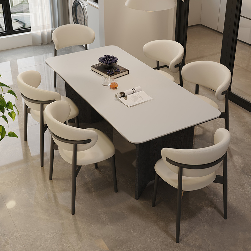 法式复古实木餐桌椅2024新款黑色岩板家具奶油美式中古风日式客厅