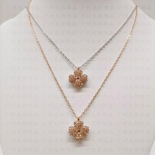 【新品】施家 个性气质双面四叶草项链 浪漫满钻花朵双面造型项链