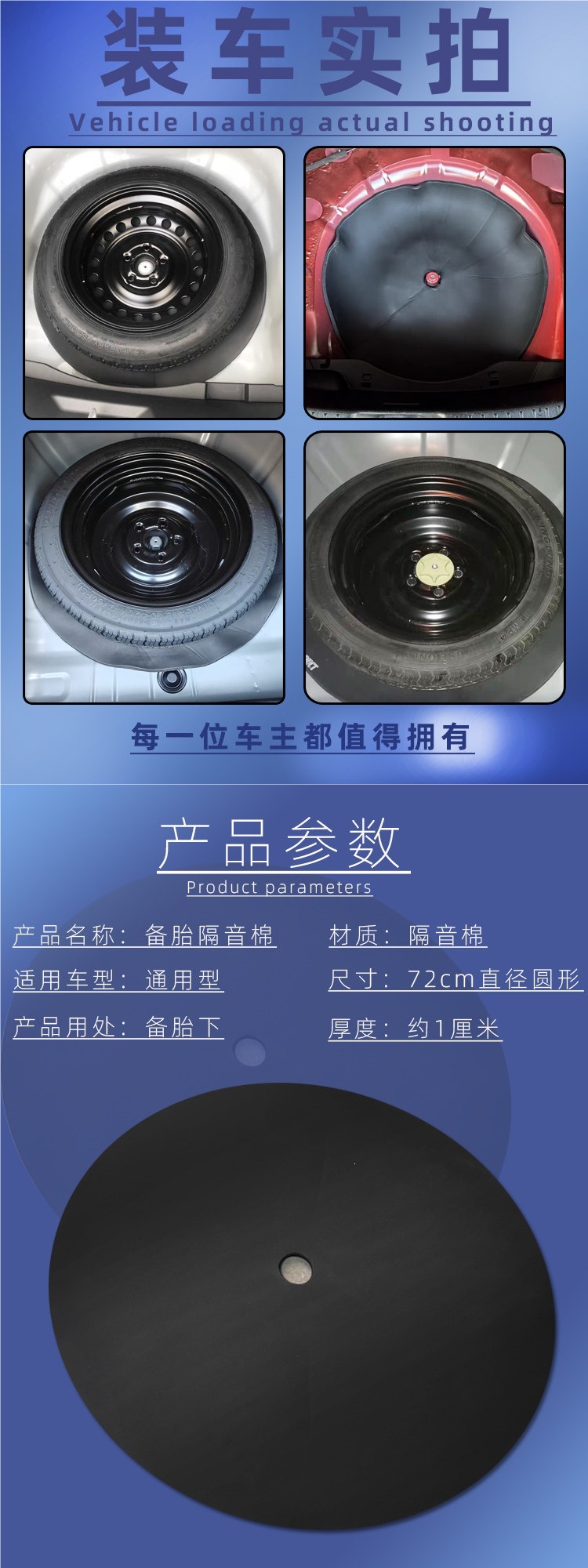 Spare tire well soundproofing cotton, universal car trunk sound-absorbing cotton, soundproofing pad, shock-absorbing and anti-vibration filling foam