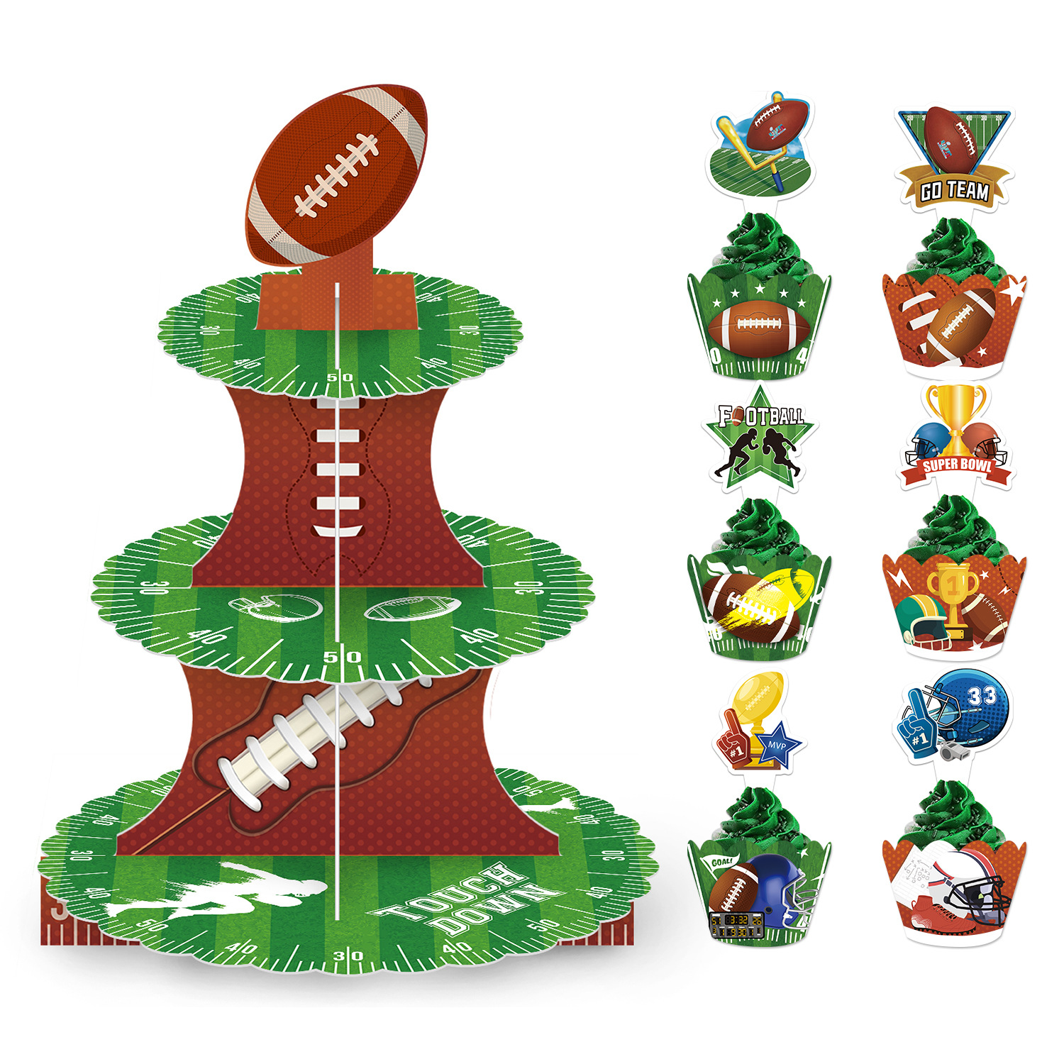 Rugby party decoration paper cake stand dessert table three-layer cake tray ball sports Party party supplies
