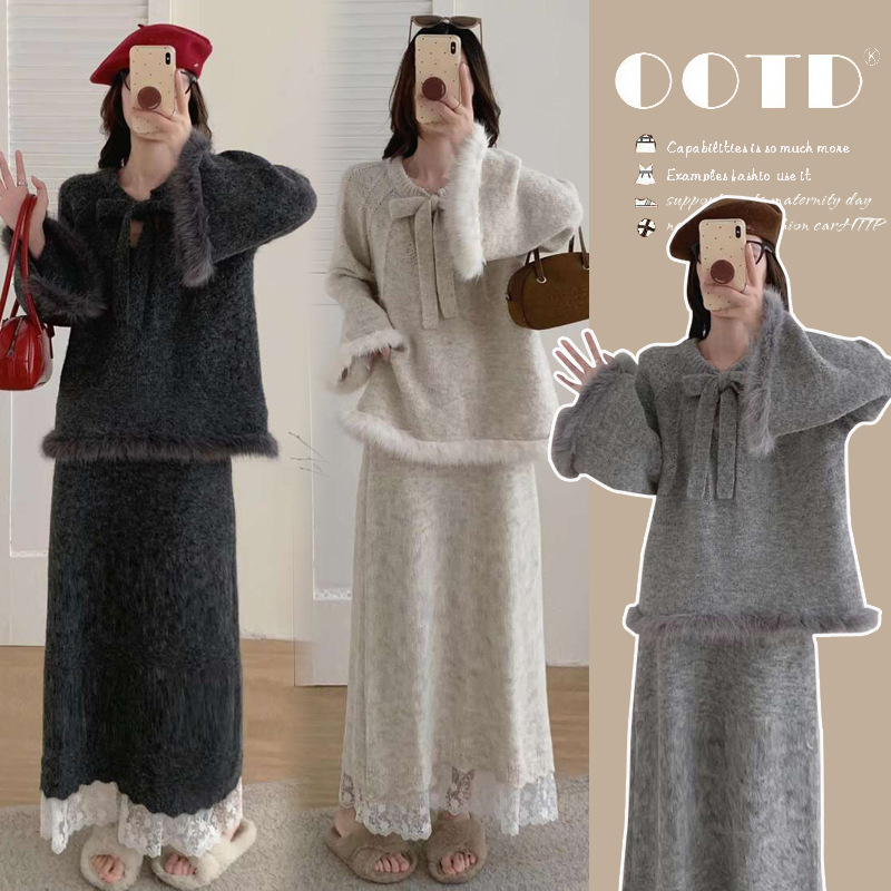 Maternity Wear 2025 Autumn and Winter New Style Foreign Style Gentle Loose Sweater with Adjustable Skirt High-Value Suit Maternity Wear 2025 Autumn and Winter New Style Foreign Style Gentle Loose Sweater with Adjustable Skirt High-Value Suit