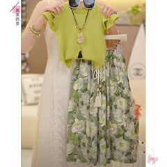 女の子セット夏2025新型女の子洋気飛袖tシャツ防蚊ズボン清新緑児童2点セット