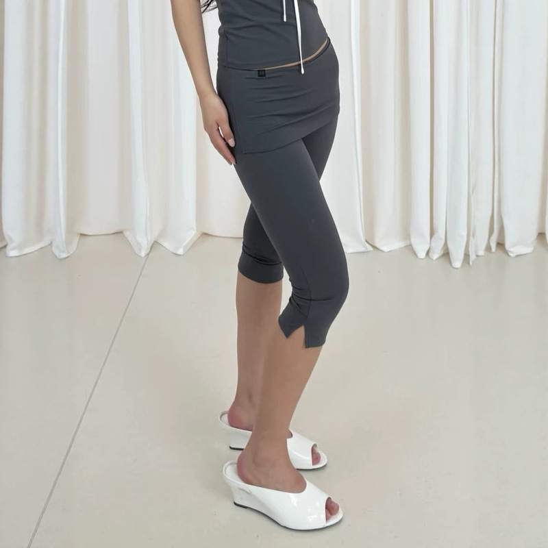 Elastic Slim Fit Seven-Quarter Yoga Skirt Pants Black/Grey Elastic Slim Fit Seven-Quarter Yoga Skirt Pants Black/Grey