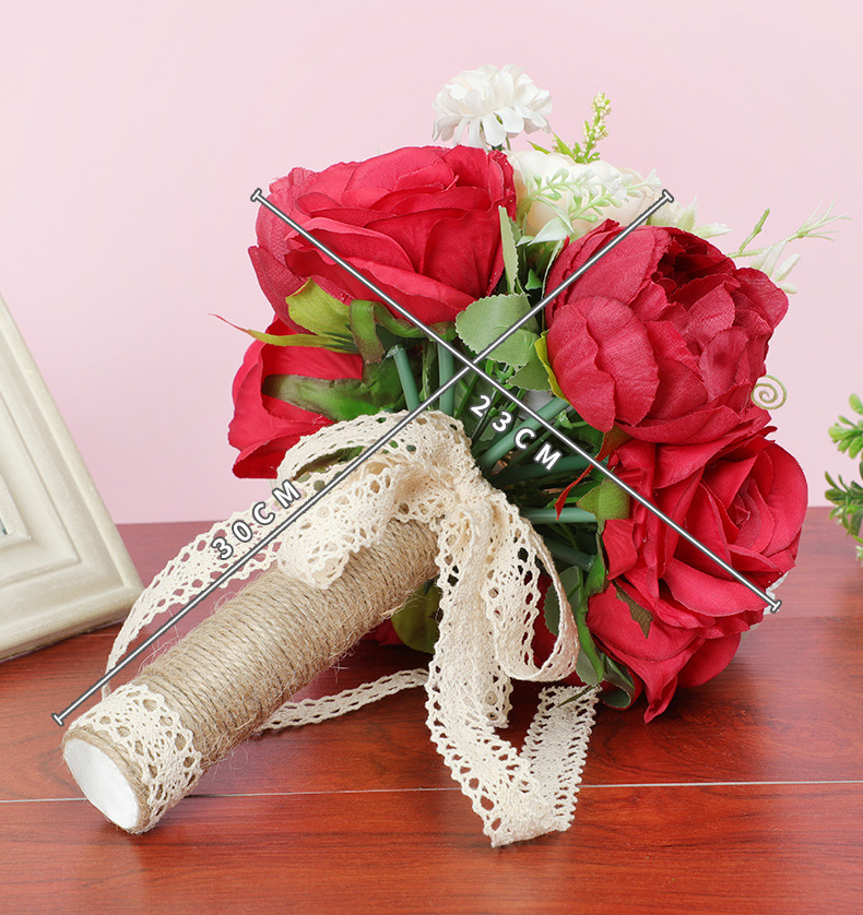 Fashion Simple Bridal Wedding Red Hands Holding Flowers Simulation Silk Flower display picture 1