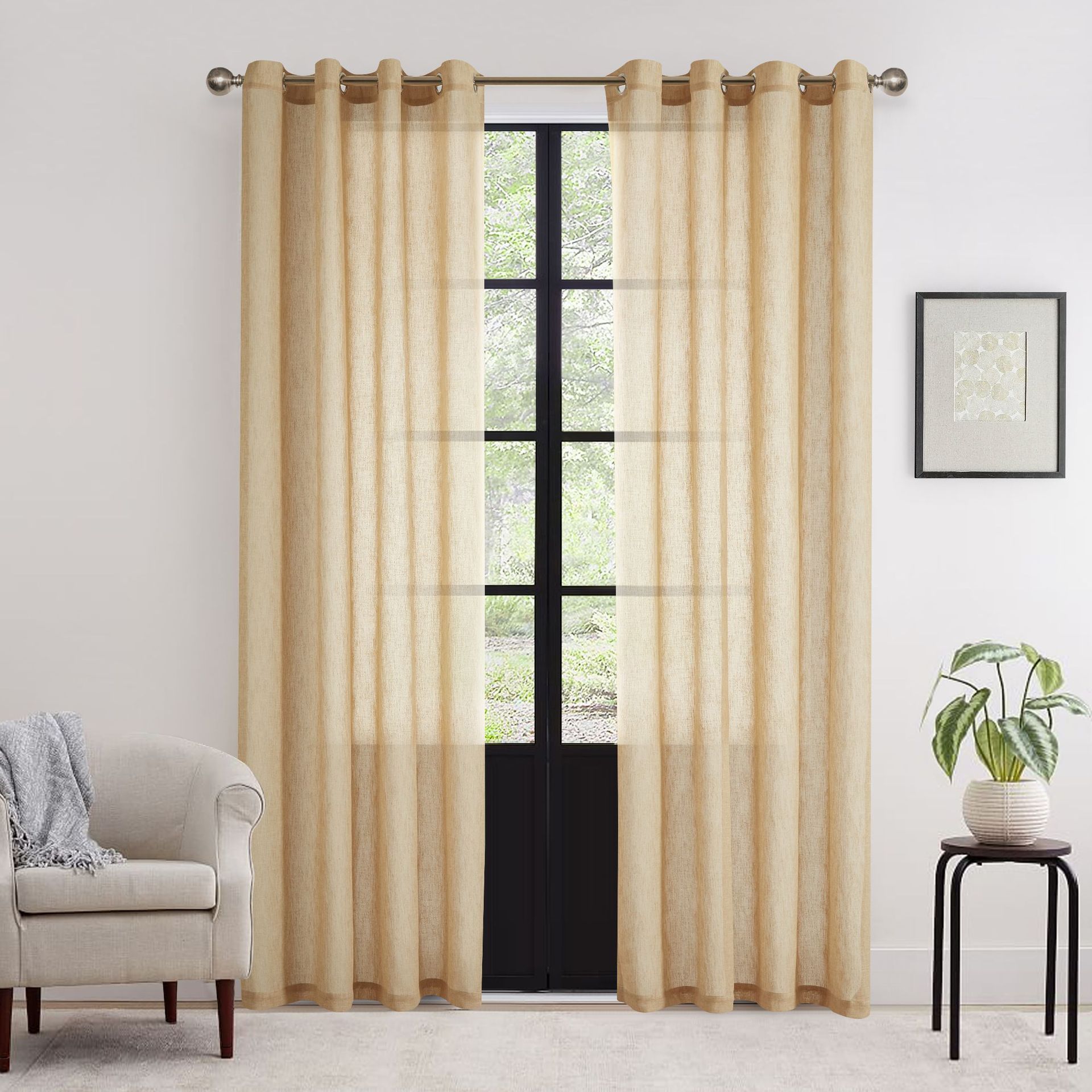 Transfronterizo Amazon venta caliente imitación de lino cortina de anillo cortina moderna simple sólida semi-sombra cortina de tela terminada