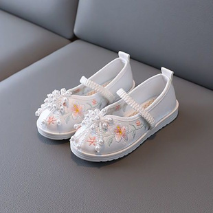Hanfu Shoes for Girls, Embroidered Shoes, Traditional Style Shoes, Girls' Cloth Shoes Paired with Mamian Skirt Shoes, Old Beijing Retro Style