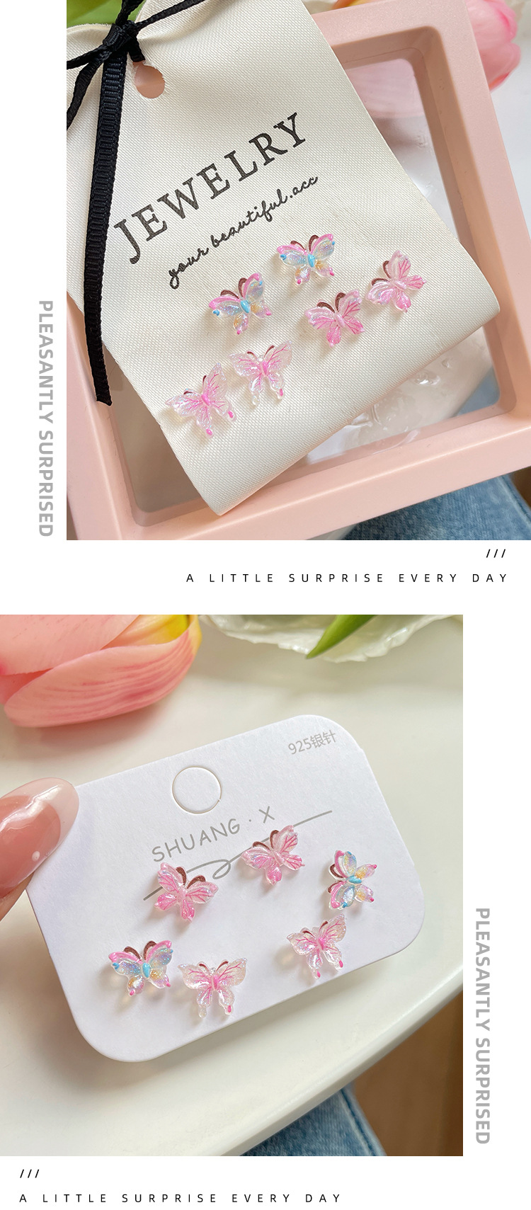 7g Weight 925 Sterling Silver Ear Needle Material Ear Studs Classification 1 Set Quantity Holiday, Daily Occasion 1 Set Casual Sweet Butterfly Handmade Resin Ear Studs