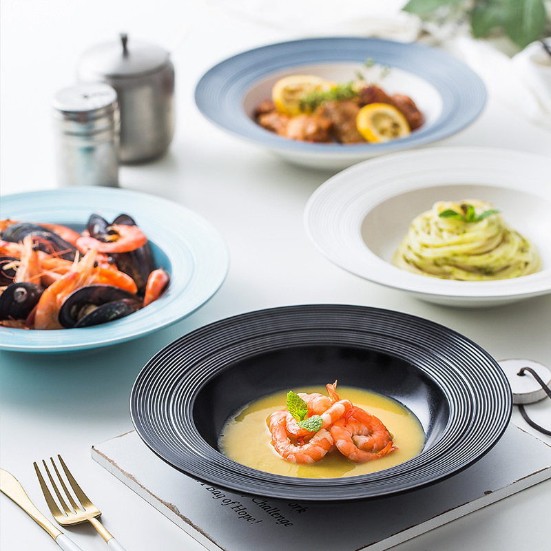 Straw Hat Plate Pasta Plate Salad Plate Ins Popular Ceramic Plate Deep Soup Plate Home Creative Western Food Plate Steak Plate