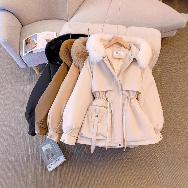 2025 Winter New Foreign Trade down Cotton Jacket with Fleece Lining, Integrated Winter Jacket, Parka, Korean Style Cotton Coat