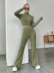 メーカー直販2023ガードルファッション純色坑条女性スーツ長袖ニット欧米シャツ女性スポット