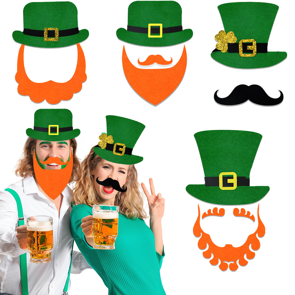 Irlanda Día nacional sombrero de copa verde barba decoración San Patricio cos vestido sombrero barba traje