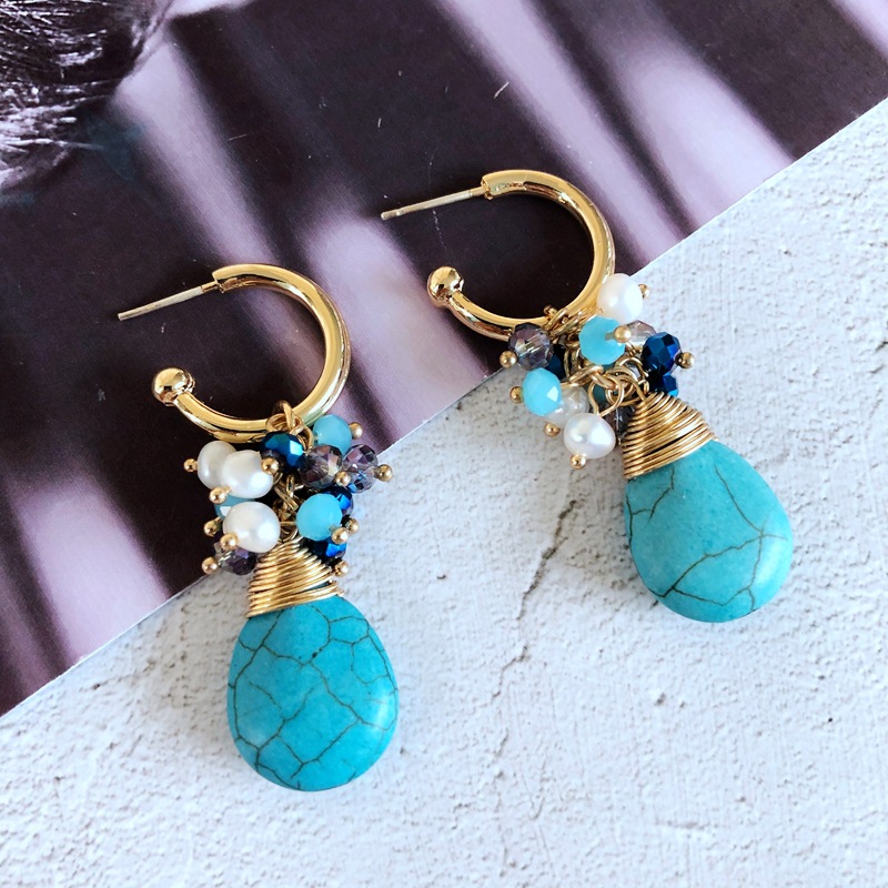 Vente En Gros Bijoux Style Ethnique Perles De Verre Turquoise Boucles D&#39;oreilles En Forme D&#39;insecte Nihaojewelry display picture 8