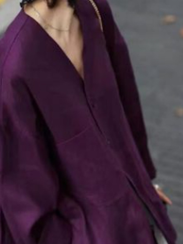 独特漂亮初秋上衣女2025新款气质设计感超火减龄紫色亚麻防晒衬衫|undefined
