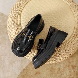 Loafers for Women 2024 New British Small Leather Shoes One-Leg British Jk Shoes Women's Round Toe Thick-Soled Shoes Autum Flats