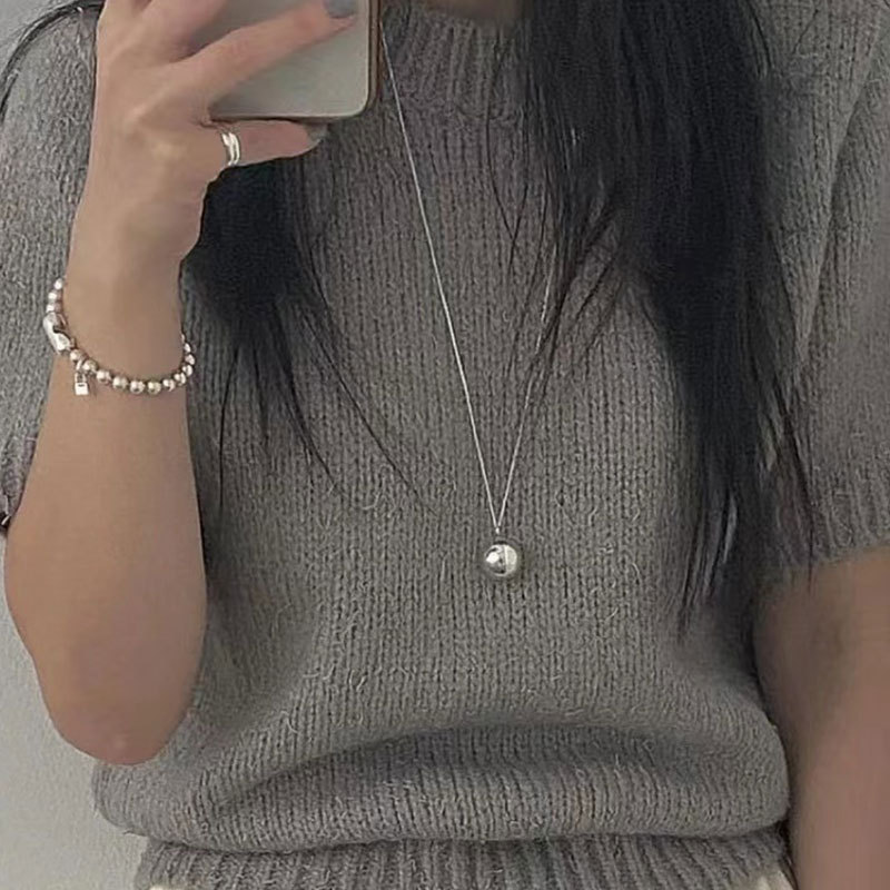S925纯银小球毛衣链长款银珠小众设计感项链女精致网红项链N0144