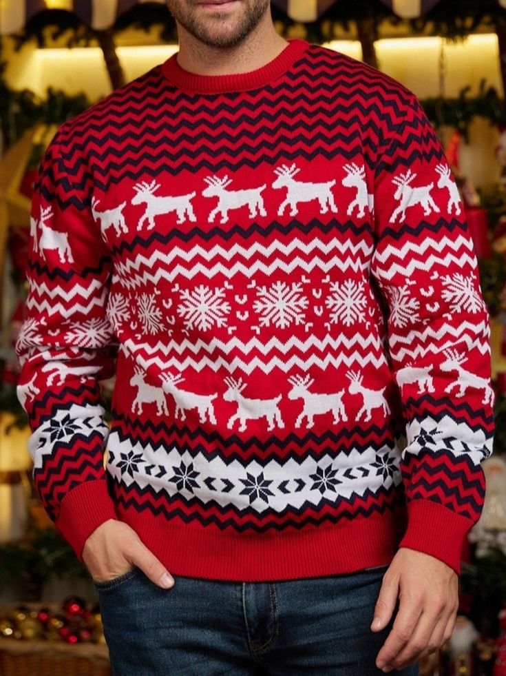 Suéter Navideño con Copos de Nieve de Amazon, Popular en 2026, Otoño e Invierno, Informal, para Parejas, Cuello Redondo, Tejido de Punto