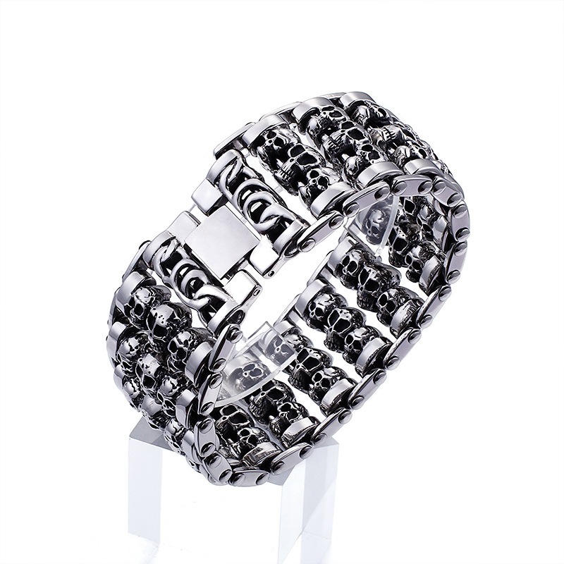 Cross-Border Supply Personalized Men's Bracelets Fashion Jewelry Titanium Steel Punk Bold Jewelry Trendy Skull Wrist Accessories