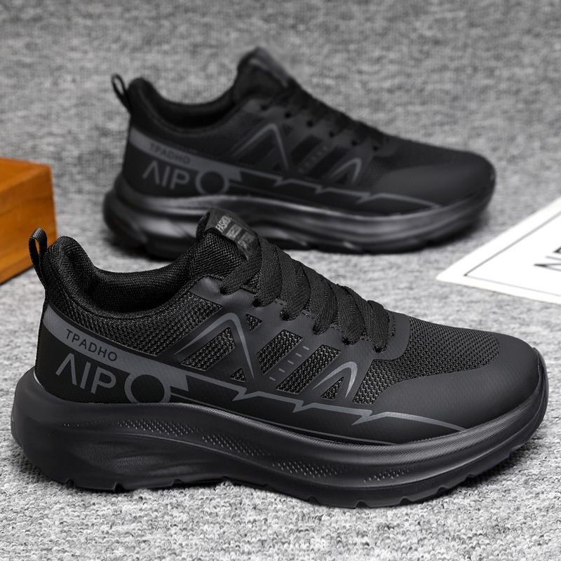 Cross-Border Black Breathable Sports Shoes for Men, Outdoor Lightweight Running Shoes, Couple Style, Comfortable and Versatile Trendy Men's Shoes