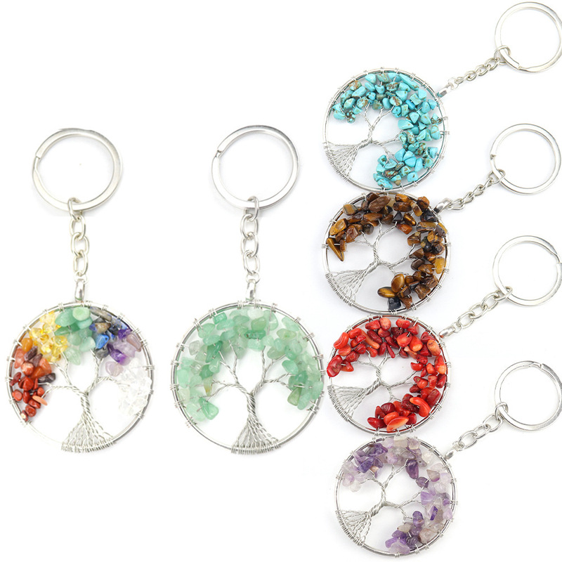 Amazon Hot Sale Natural Stone Crystal Tree Root Life Tree Pendant Keychain Bag Pendant Keychain K04