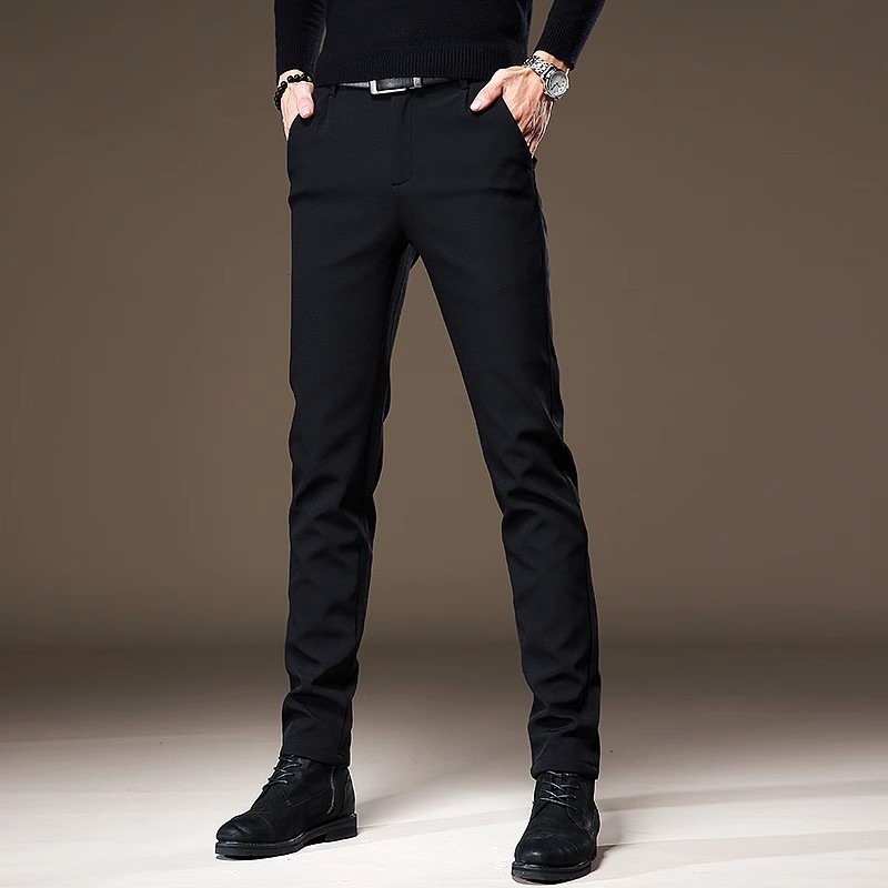 High-End No-Iron Men's Business Slim-Fit Tapered Korean-Style Stretch Black Casual Pants for Summer, Thin and Breathable