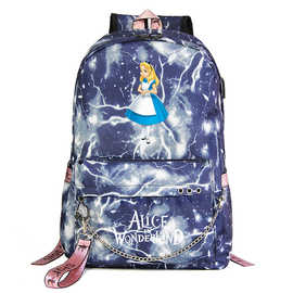 新款柴郡猫Alice梦游仙境青少年学生书包男女休闲织带双肩背包