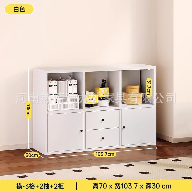 신형 화이트 가로형 3칸 수납 + 2단 서랍 + 2도어 (뒷판 포함)