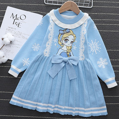 Winter Fleece Long Dress Halloween Trendy Children's Winter Outfit New Girl Child Round Neck Wool Dress Girl Child Pleated Skirt
