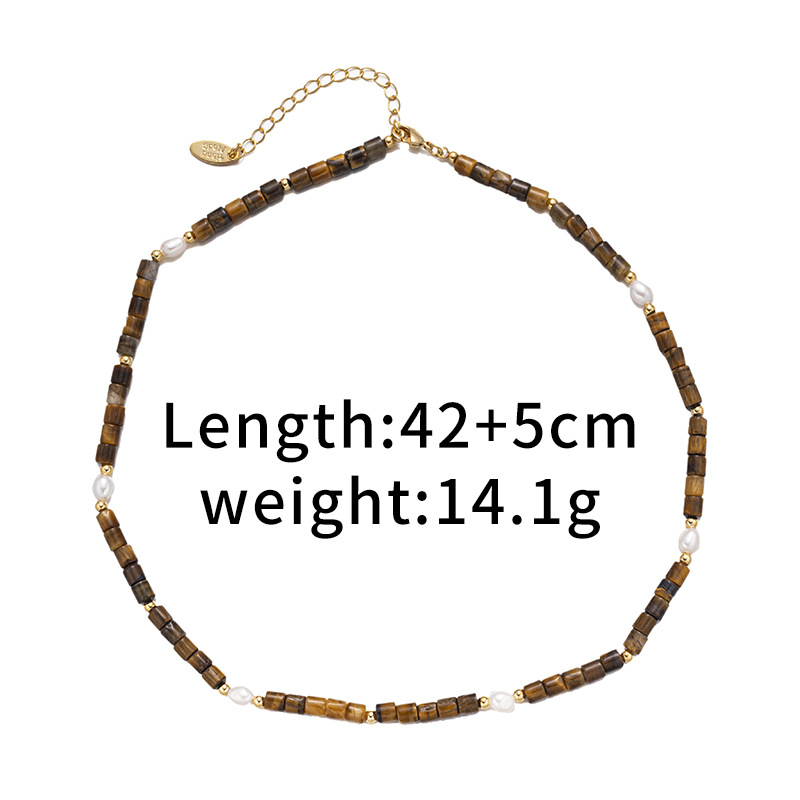 Europa y América retro langosta collar de piedra de ojo de tigre sensación de alto nivel de moda versátil no se desvanece nicho collar de perlas verdaderas mujeres