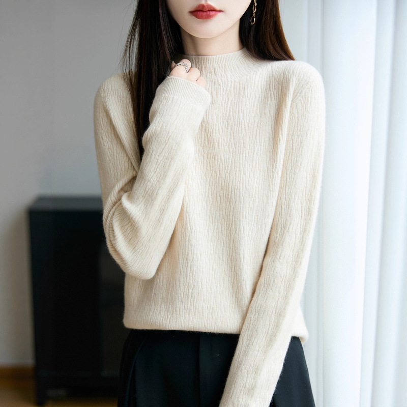 2025秋冬新款半高领保暖打底衫女肌理感设计百搭舒适针织毛衣内搭|undefined